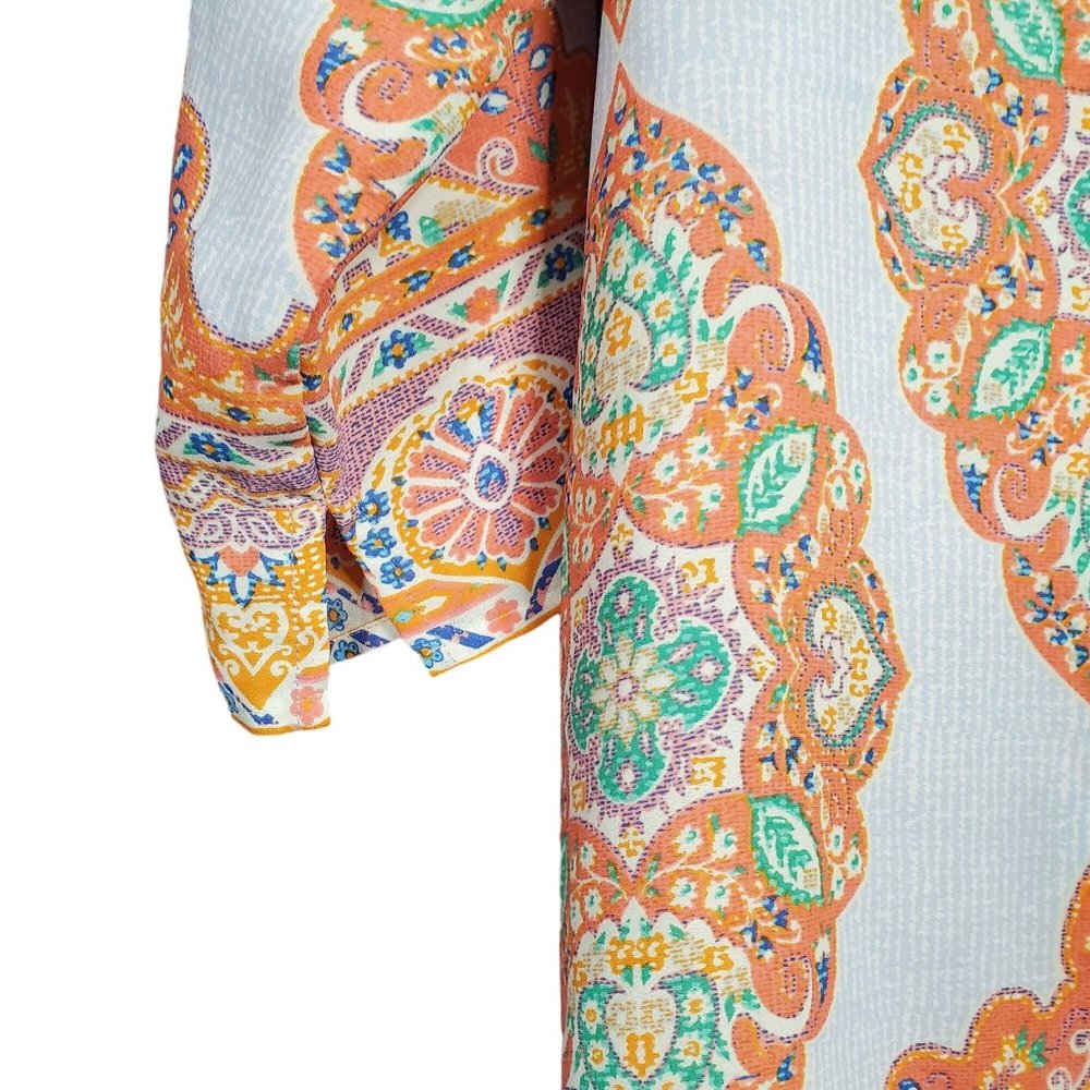 Cynthia Rowley Size 2X Tunic Blouse Pullover Medallion Print Split Neck Blue - Picture 13 of 13
